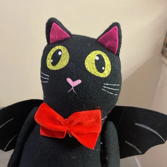 Halloween Black Cat Plush with Red Bow Tie - Picture 2 of 4